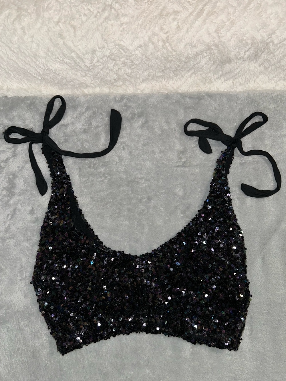 Free People Black Sequin Tie-Shoulder Crop Top